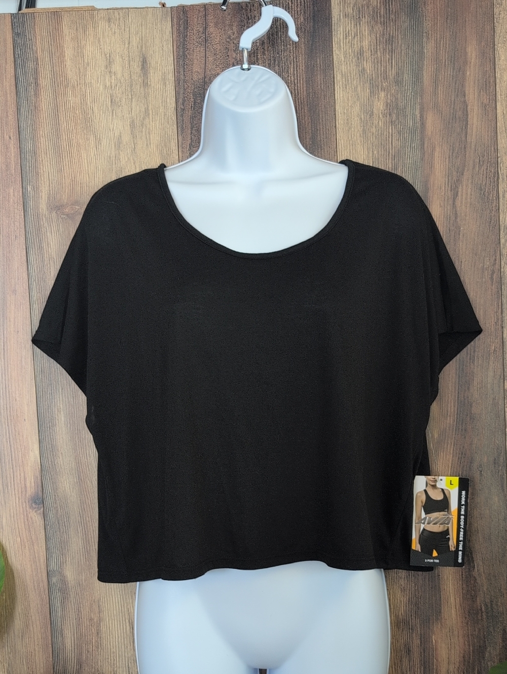 Avia NWT Loose Women’s Black Boxy Crop Top Tee L         M336